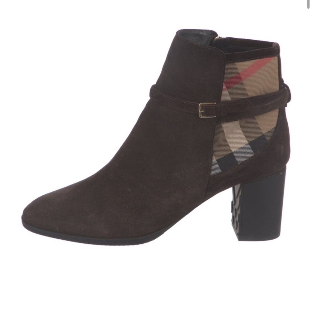 Burberry Dark Brown Suede Heeled Boots - Picture 2 of 5